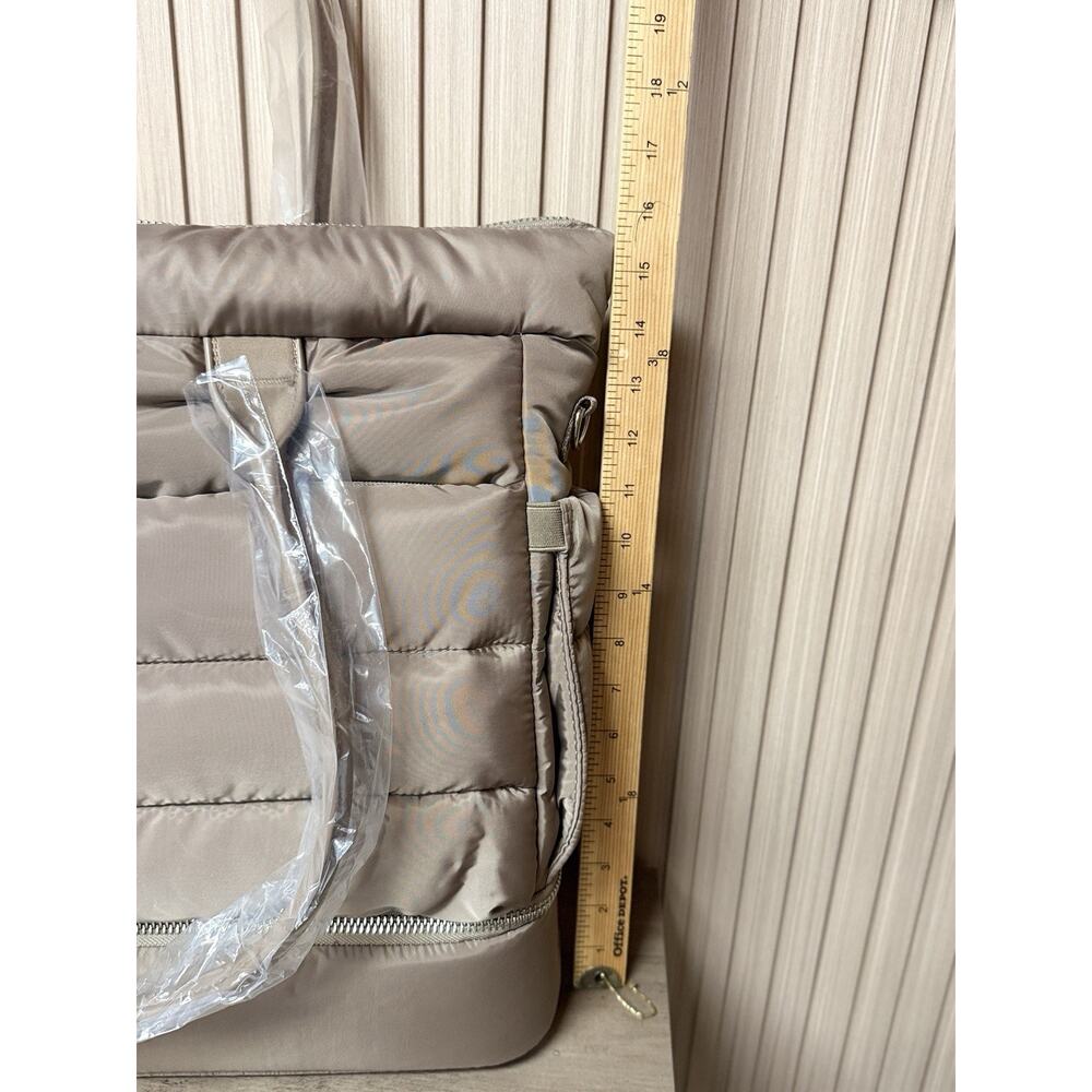 New! iPack Taupe Puffy Tote Bag With Shoe Compartment, Padded Laptop Pocket - Picture 8 of 9